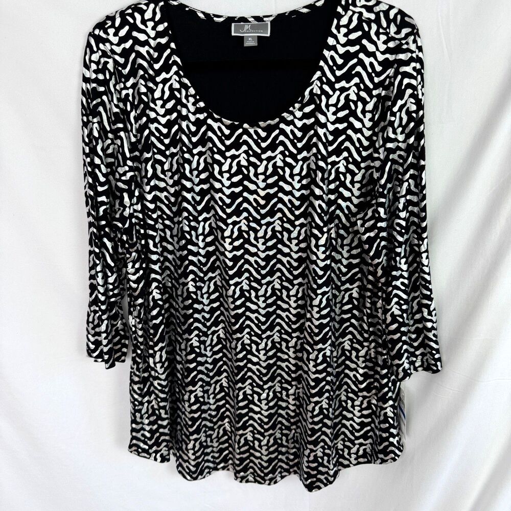 JM Collection Women's Top Size XL Black/Silver Print DP Knit Jungle NEW